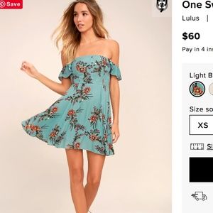 Lulu's Light Blue Floral Off-the-Shoulder Dress